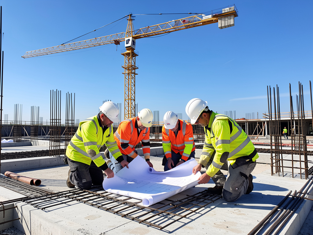 Professionelle Aufnahme einer Hochbau-Baustelle mit Kran
